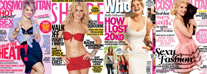 Muitas capas de revista pra mostrar a mudança de seu corpo