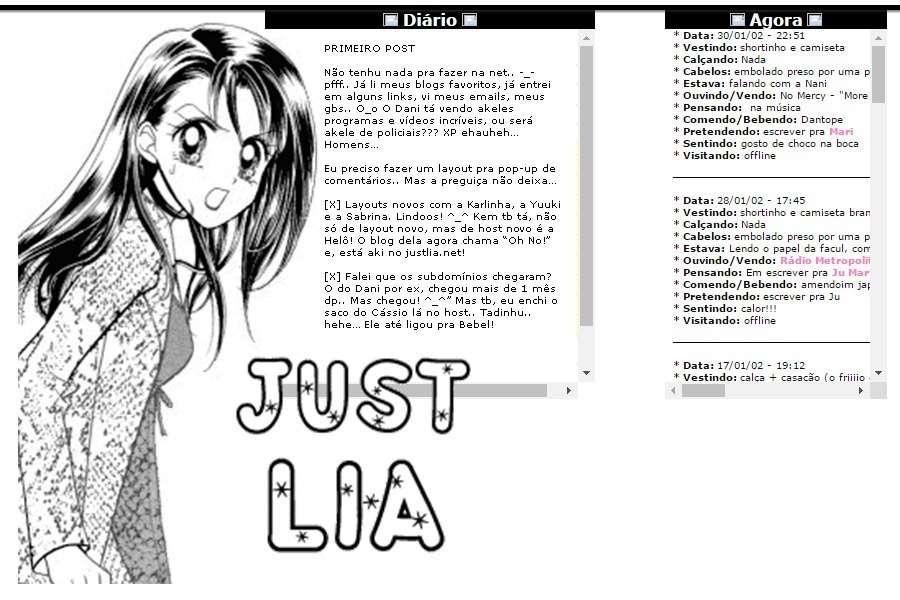 Comentários: O meu primeiro layout na horizontal, foi colocado no ar em 14/12/01. A imagem principal é da Aya, do mangá Gals!.