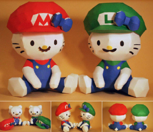 papertoys-mario-luigi-hellokitty-mimmy