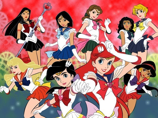 Princesas Disney se tornam guerreiras de Sailor Moon em arte