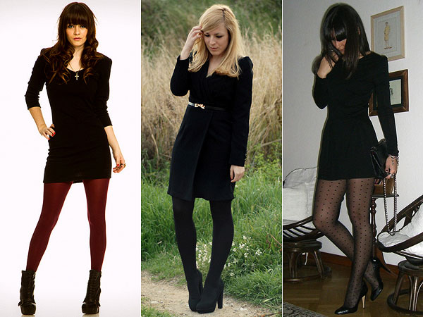 vestido preto e meia preta