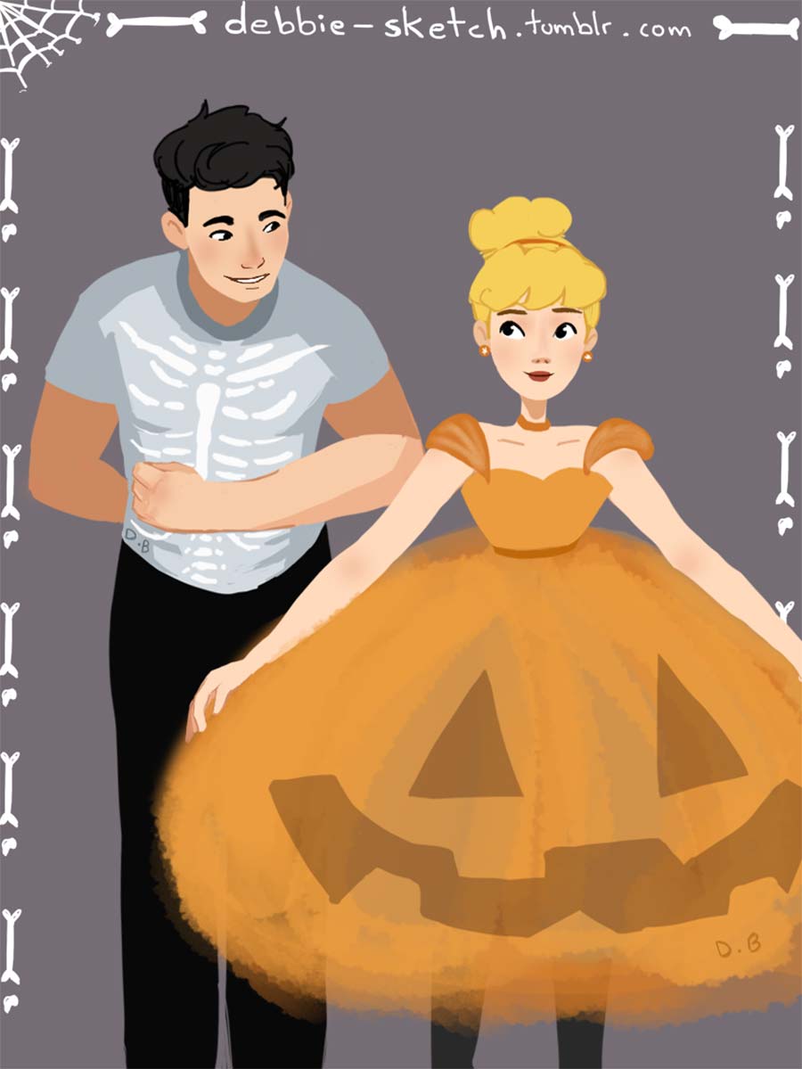 disney-ilustraçao-casaisfantasiados-halloween-cinderela